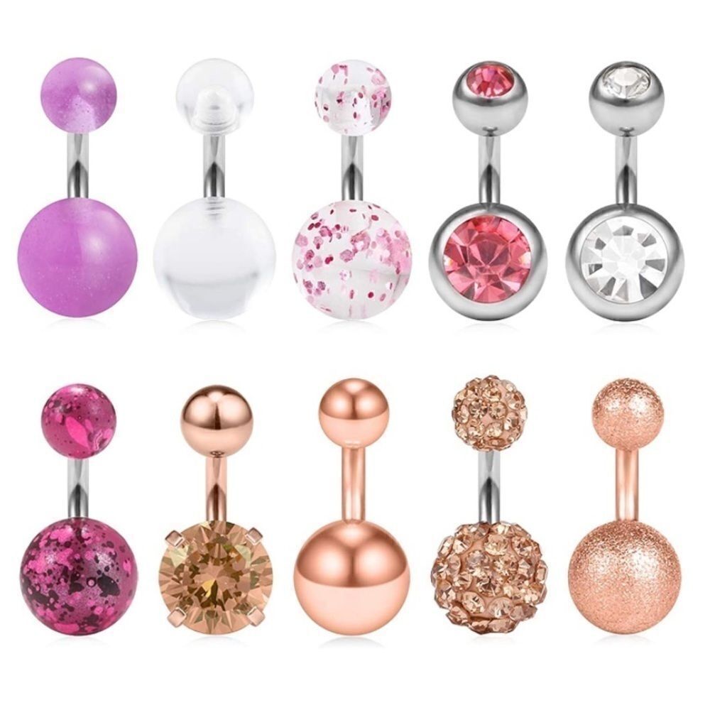 14G 6mm 316L and Cubic Zirconia Belly Rings - Set of 10